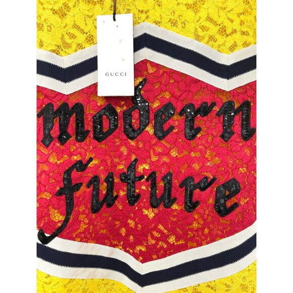 New Gucci Yellow Lace T-shirt Top Mini Dress Tunic Medium - Picture 2 of 8